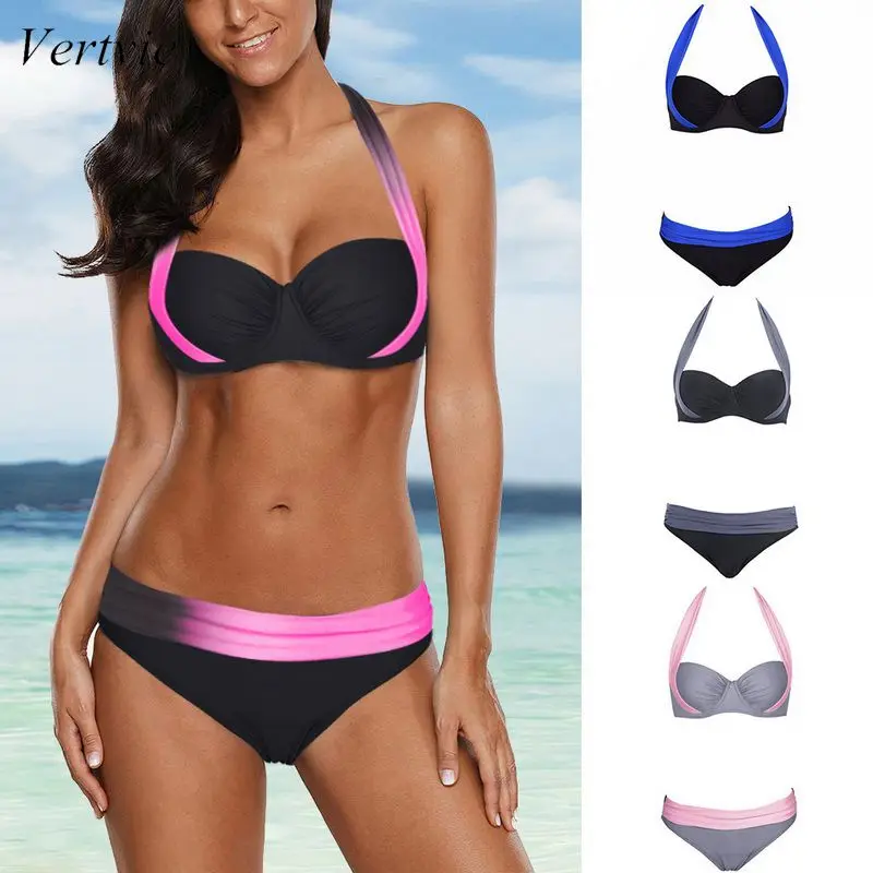 

Vertvie 2019 Summer Women Sexy Swimsuit Size Swimset Female Beach Bathing Suits Patchwork Swimwear Bikini Female Bikinis Push Up