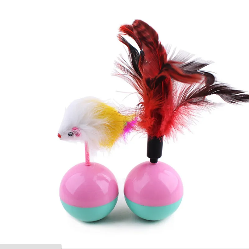 5.5cm Funny Pet Cat Toys Favorite feather Mouse Tumbler Plastic Toys