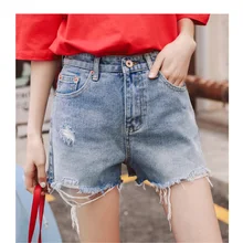 Стиль лето широкие брюки с высокой талией с принтом головы кота джинсовые шорты с вышивкой Женские джинсы горячие брюки 8605