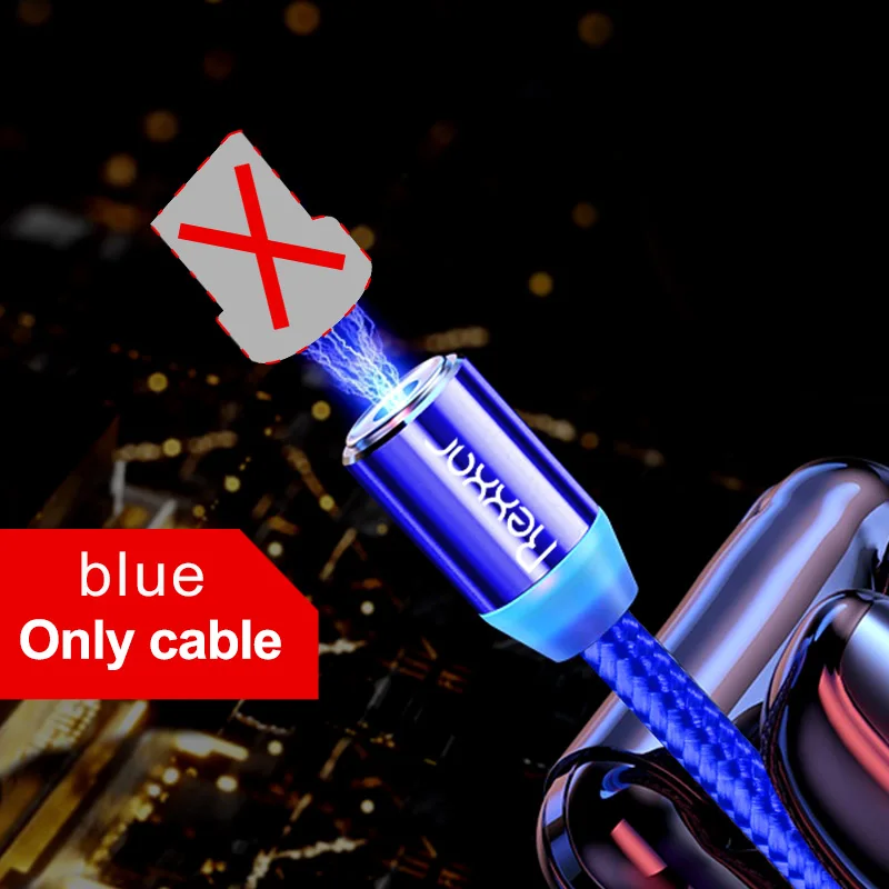 Blue Cable no plug Rexxar, магнитный кабель для iPhone, samsung, быстрая зарядка, Micro USB кабель, шнур, магнитное зарядное устройство, usb type C, 1 м, 2 м, кабели для мобильных телефонов - Цвет: Blue Cable no plug