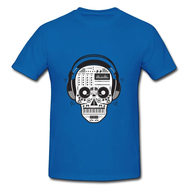 1pcs Free Shipping 100% Cotton Tee Shirt Man skull listen to DJ music Designed Symbols Men's T Shirts Short-Sleeve | Мужская одежда