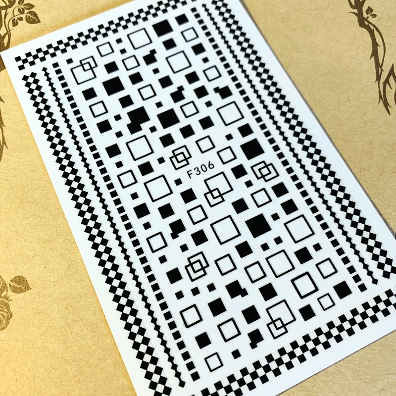 

Newest F-306Black White Gold silver square 3d nail art sticker nail decal stamping export japan designs rhinestones decorations