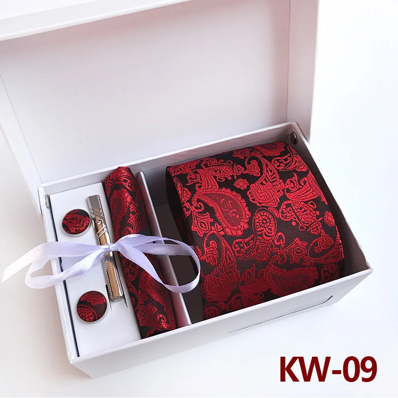  High Quality Jacquard Woven Gift Box Set Tie Handkerchief Cufflinks Tie Clip Holiday Graduation Gif