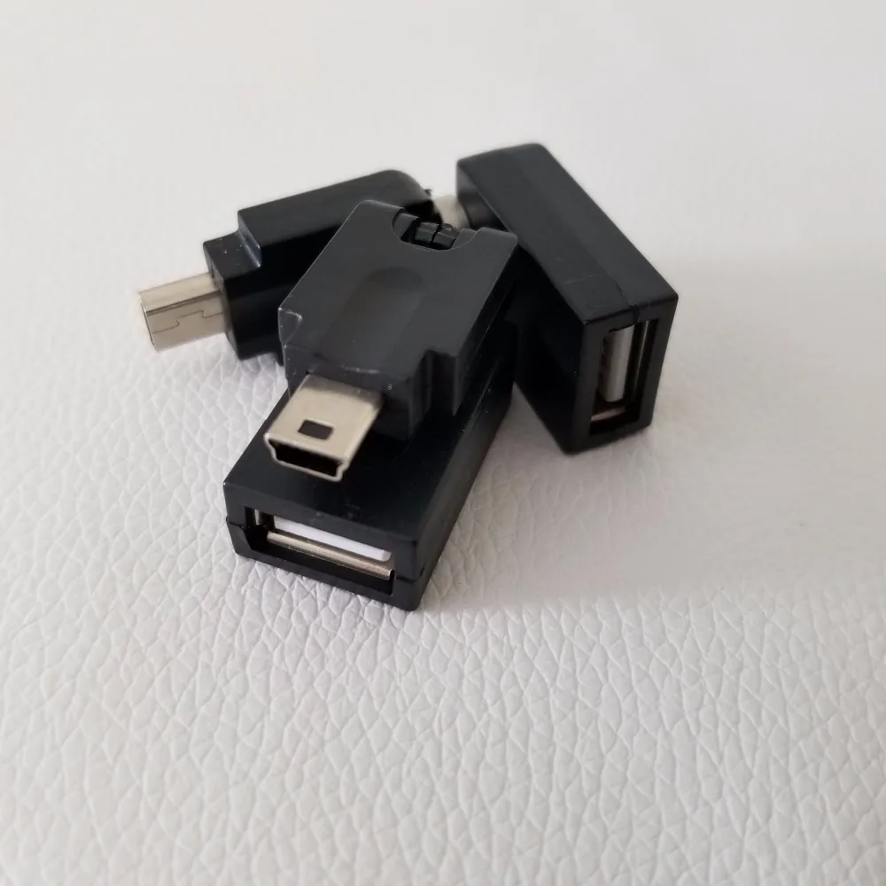 10pcs/lot 360 Degree USB Mini B 5Pin Male to USB A Female Adapter