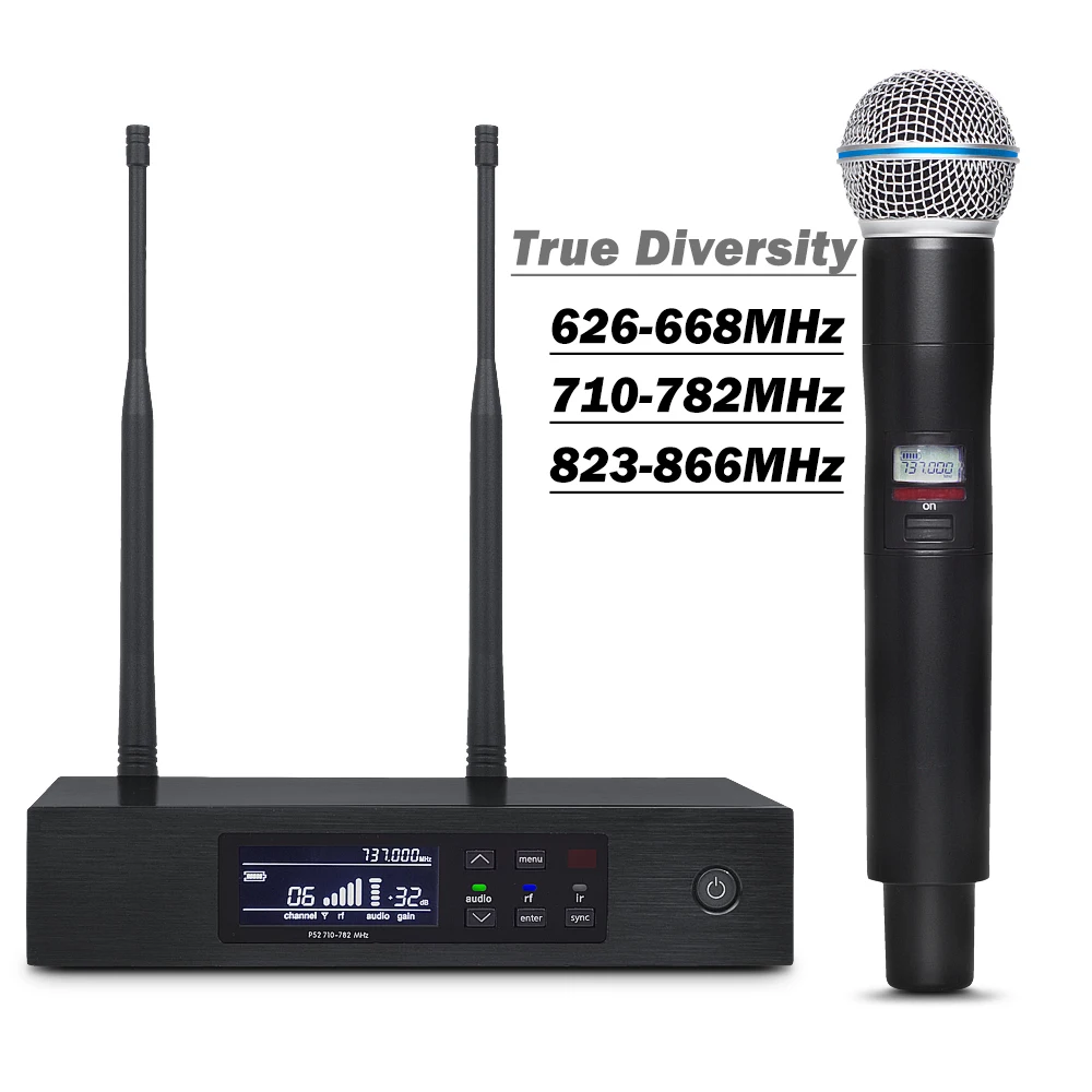 

Professional UHF Wireless Mic System QLXD4 with Metal Case !! True Diversity Stage Performance BETA58 Single Handheld Microphone