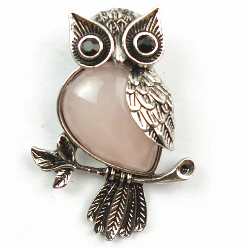 

1Pcs Tibet silver Wrapped Rose Quartzs Owl Pendant Bead 49x24x7mm W16