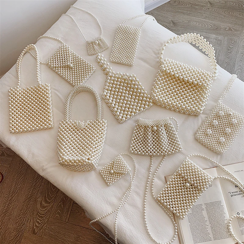 

Women Mini Pearl Bags Crossbody Shoulder Bags 2019 New Retro Beaded Handbags Luxury Handmade Totes Purse Ladies Evening Bags