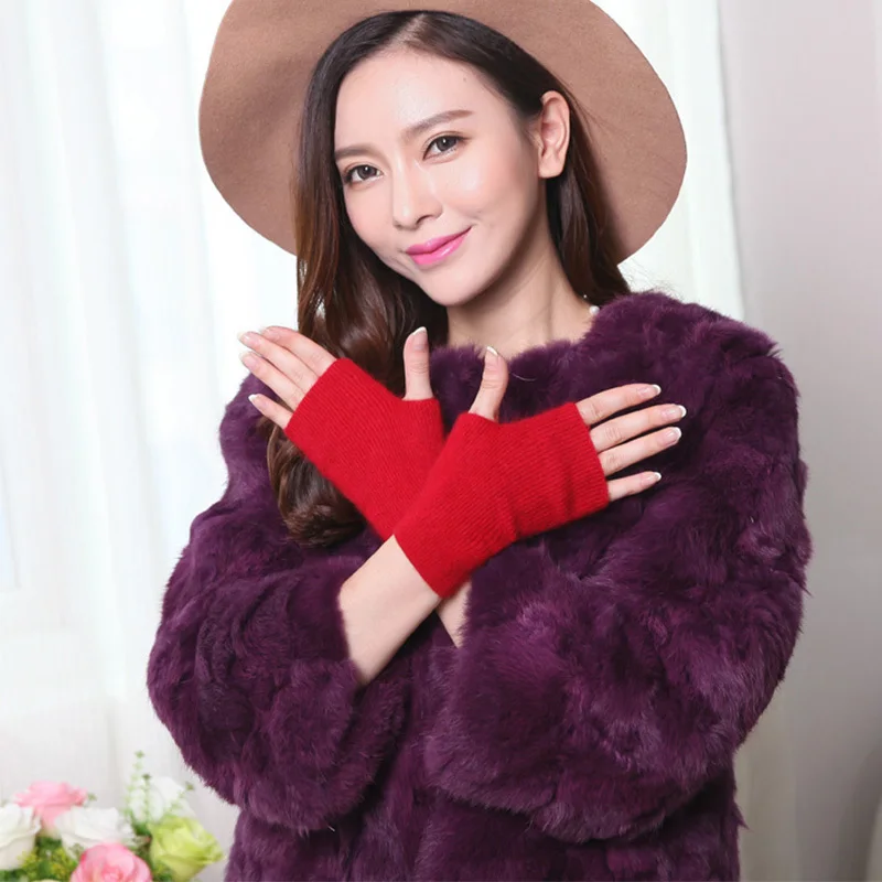 Норковые кашемировые перчатки осень-зима половина пальца теплые шерстяные запястья рукава есть палец отверстие открытый палец корейский женский прекрасный