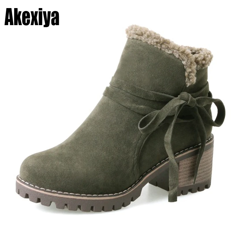 

platform ankle boots for women new round toe high heel 6cm lace up Martin boots army green open women's shoes y023