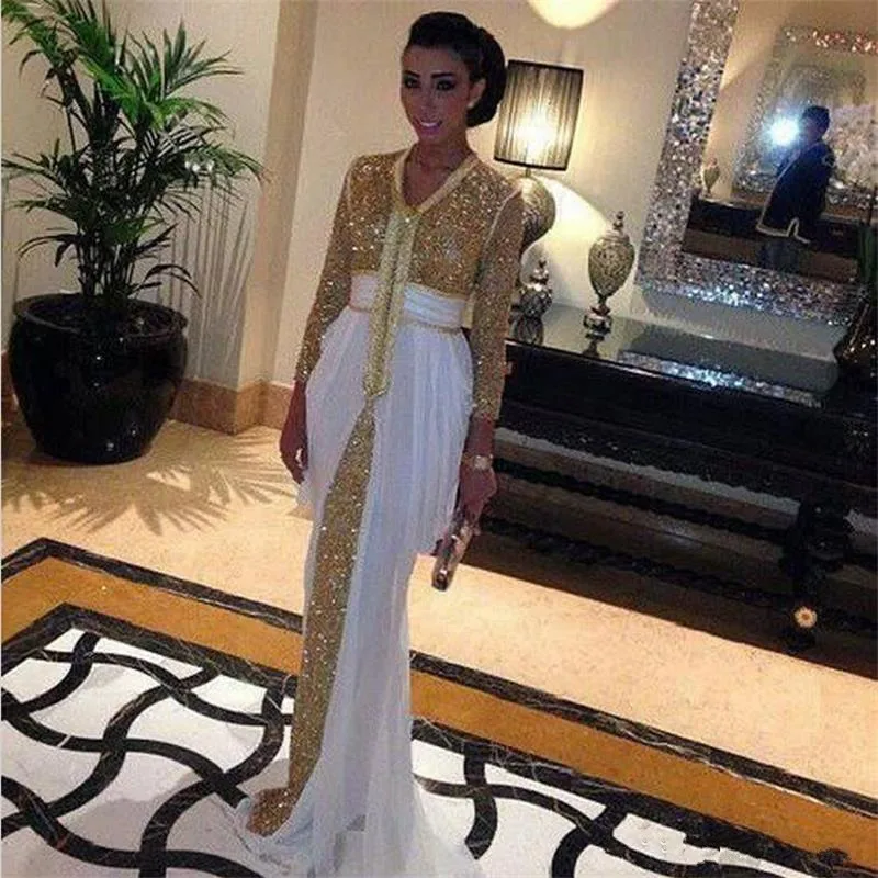 

2020 Sequins Chiffon Evening Dress Kaftan Formal Evening Gowns Abaya In Dubai With White Train Kaftan Dress Moroccan Kaftan