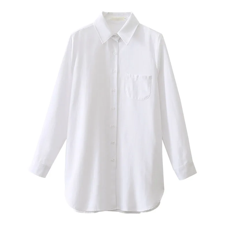 Женские блузки размера плюс, топы с изогнутым подолом, льняные хлопковые рубашки для женщин, с отложным воротником, с нагрудным карманом, свободные, более размера, белая рубашка