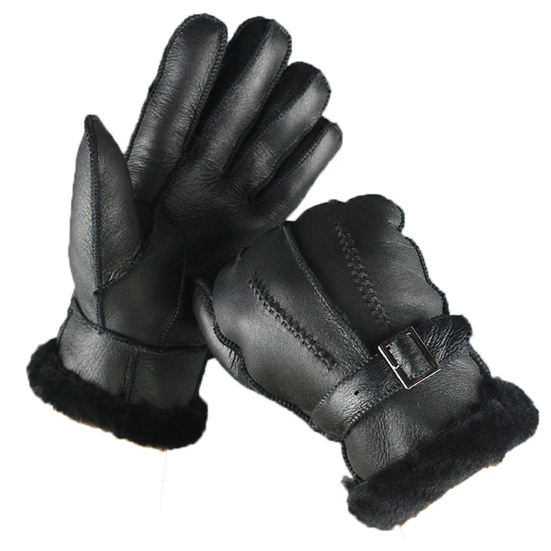 Зимние кожаные Перчатки натуральная кожа овчины Перчатки Для мужчин теплая брендовая варежки Сенсорный экран варежки для мужские черные