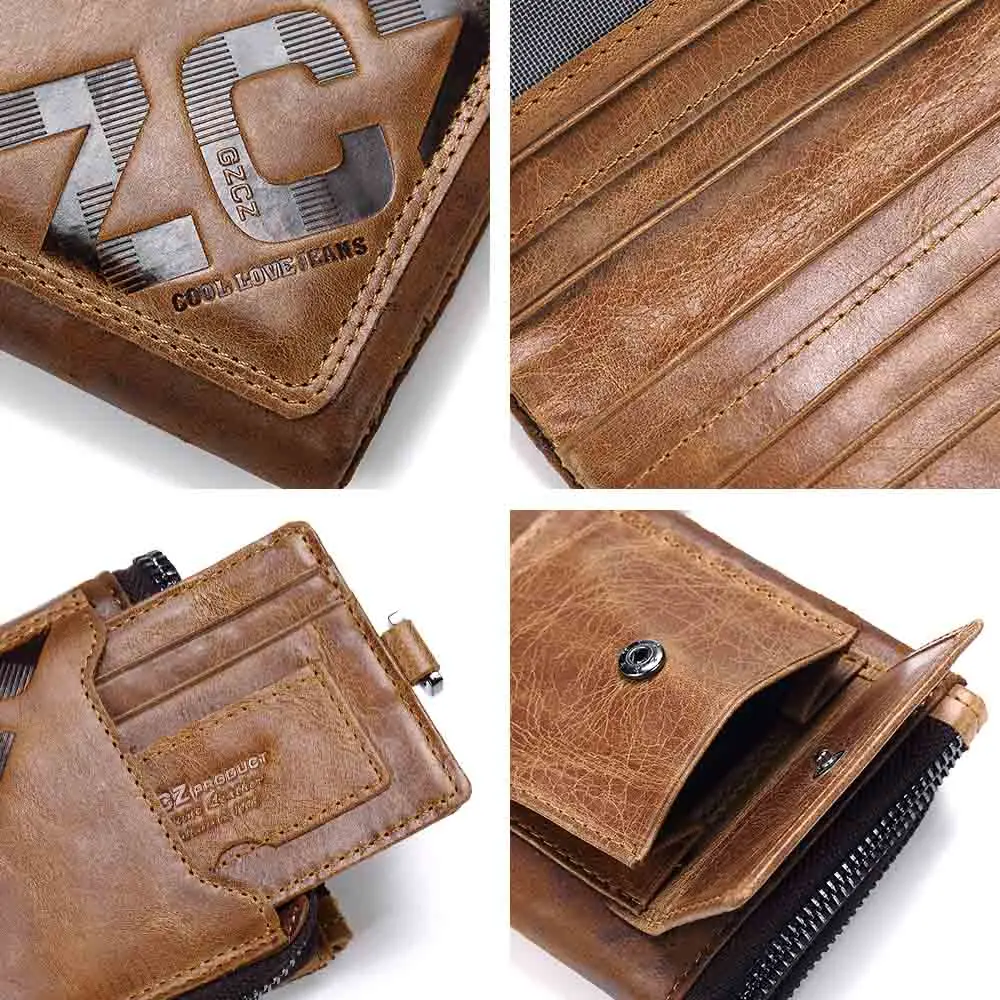 GZCZ Genuine Leather Men Wallet Fashion Coin Purse Card Holder Small Wallet Men Portomonee Male Clutch Zipper Clamp For Money