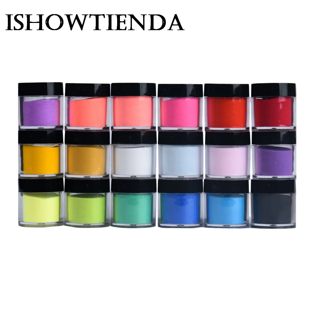 ISHOWTIENDA, 18 цветов, акриловая пудра, УФ гель, пудра, пыль, дизайн, украшение, дизайн ногтей, блеск, фосфорное светящееся порошковое покрытие