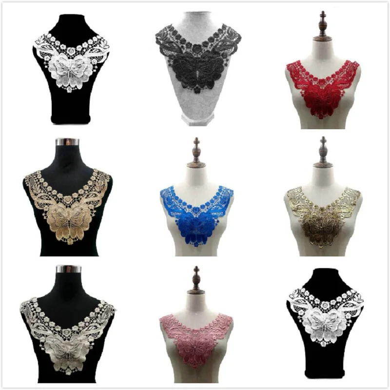 

1 Pcs Flower Embroidered Lace Sewing for Clothes Applique Diy Accessory Suppliers Sticker Lace Neckline collar Lace