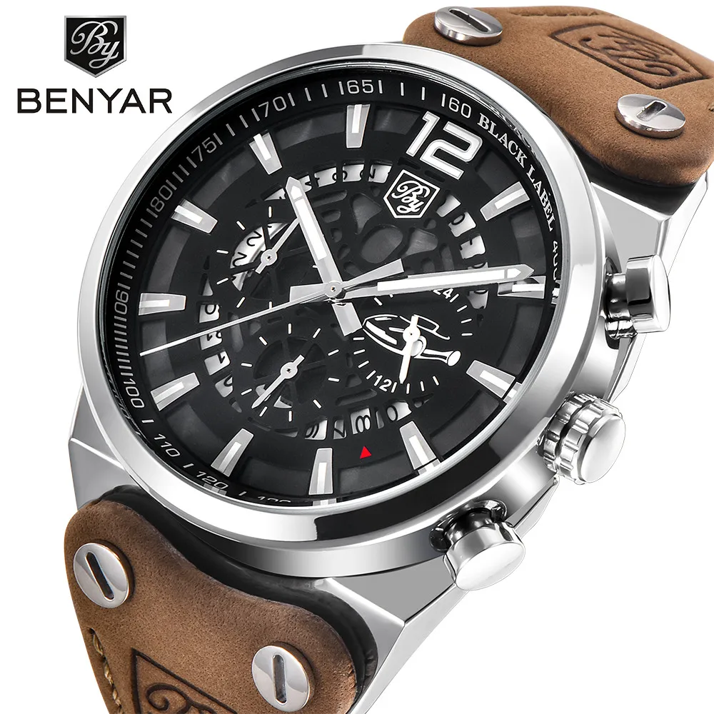 

BENYAR Large dial design Chronograph Sport Mens Watches Fashion Brand Military waterproof Quartz Watch Clock Relogio Masculino