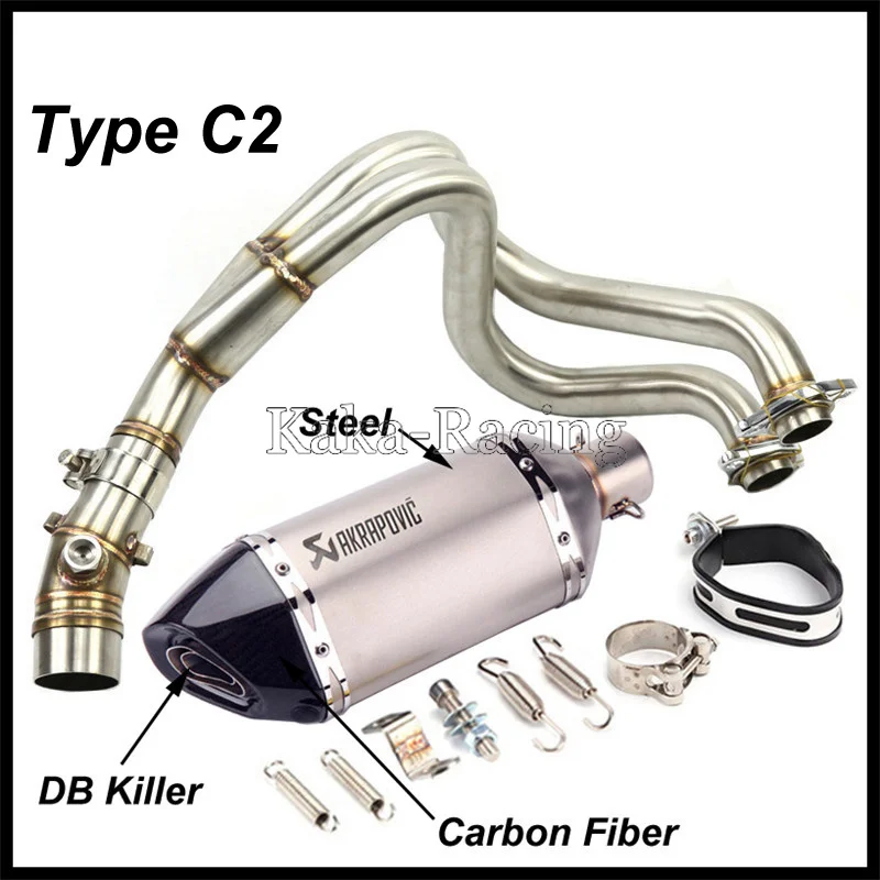 Motorcycle System Exhaust Muffler Header Link Pipe with Akrapovic Exhaust Tail Tip for Kawasaki ER6N ER6F NINJA 650R 2012