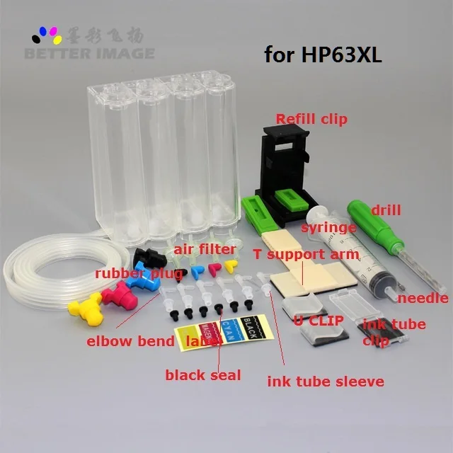 

XIMO DIY Ciss For HP 63 63XL Ink Cartridges For HP Deskjet 2130 1112 2132 3630 3632 Officejet 3830 4650 4652 Printer