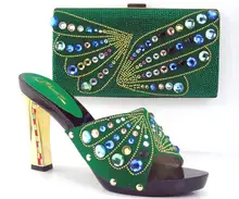 Ew ankunft fashion11cm peep toe talian schuhe mit passenden taschen set GRÜN neue mode steine blume Afrikanische schuhe und tasche sets