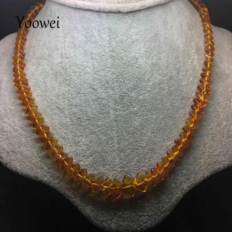 Yoowei Baltic Amber Necklace For Women Genuine Square Amber Chain