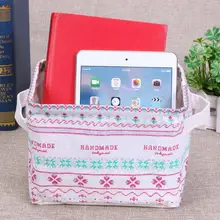 

Storage Basket DIY Desktop Folding Linen Toy Storage Box Pastoral Floral Animal Jewelry Makeup Organizer