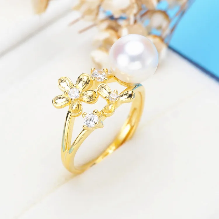 New Bridal Jewelry S925 Sterling Silver Wedding Gift CZ Cubic Zircon Flowers Design Freshwater Pearl Ring High Quality | Украшения и