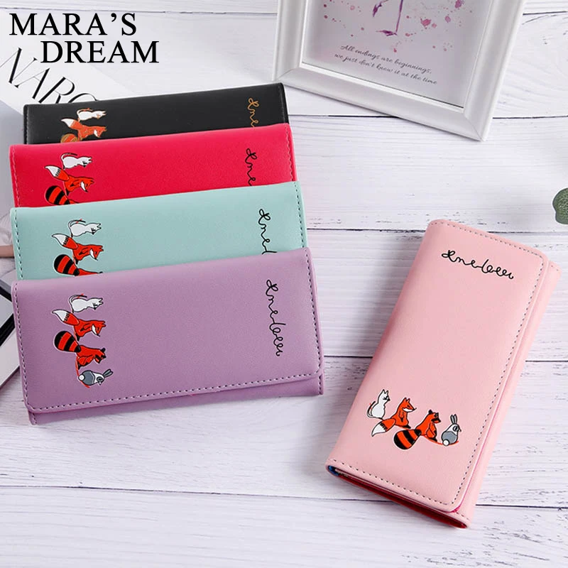 Женский Длинный кошелек Mara's Dream однотонный тонкий мини с принтом лисы на