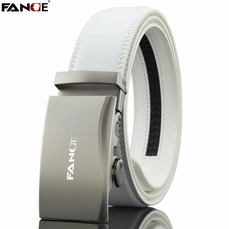 

FANGE men belt leather belt men automatic buckle high quality male Fashion jeans chain stretch solid luxury brand white FG3533W