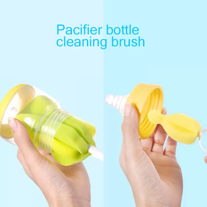 Factory direct baby bottle brush sponge brush nipple brush 360 degree rotating bottle cleaning brush baby care baby milk bottle cleaning brush set silicone material feeding bottle nipple cleaning tools 360 degrees rotating feeder bursh