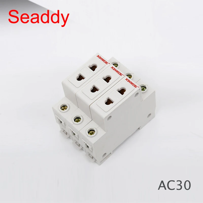 

1 PCS NOW AC30 Series 1P Single One 1 Pole US EU 2 Pin Plug 35mm DIN Rail Mount AC Power Modular Socket 10-16A 250V AC