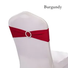 50 шт./лот Бургундия лайкра стул пояса с пряжкой эластичные повязки на стулья для Свадебные украшения вечерние накладка на стул ужин