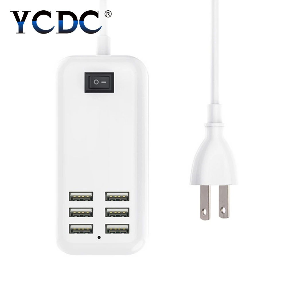YCDC Белая настенная розетка USB с 6 usb портами удлинительная переключатель ЕС США