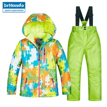 Детская Лыжная одежда Детские ветрозащитные водонепроницаемые теплые зимние штаны для мальчиков и девочек зимняя Лыжная и Сноубордическая куртка для детей