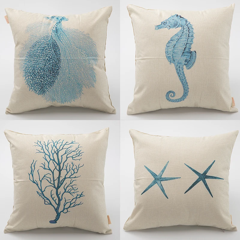 

Nordic Style ocean Pillowcase Seahorse starfish seaweed Pillow Cases Linen Cotton pillow Covers Bedroom pillowcase 45*45cm