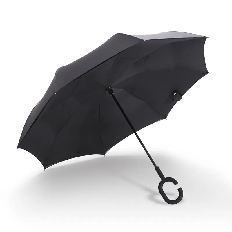 Складной с длинным хвостовиком, двойной слой, перевернутый зонтик, ветрозащитный, обратный с-крючок, мужской зонт для гольфа, обратный зонтик для женщин