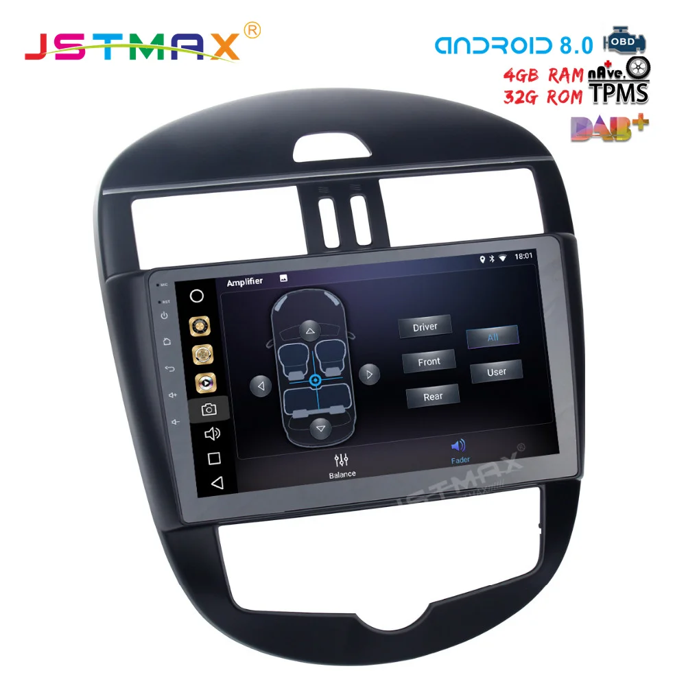 Perfect JSTMAX 9" Android 8.0 Car GPS Radio Player for Nissan Tiida ( Auto AC )2011 2012 2013 2014 with Octa Core 4GB+32GB Stereo DAB+ 1