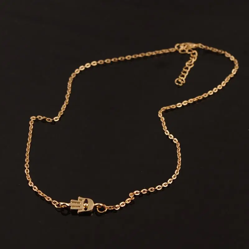 Antique Choker Necklace Yellow Gold Hand Pendant Necklace Hamsa Hand Jewelry Women Man Religious Hot