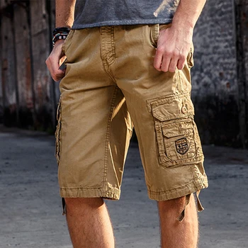 

2018 New Multi-pocket Cargo Shorts Knee-length Casual Loose Camo Short Pants Military Cool Summer Hot Sale Military Male No Belt