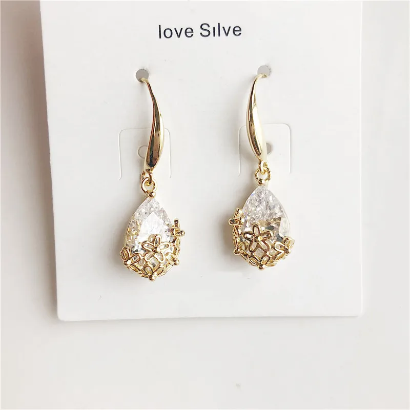 

New Elegant Water Drop Crystal Pendant Long Earrings For Women Pendientes Mujer Moda Fashion Simulatd Pearl Temperament Earrings