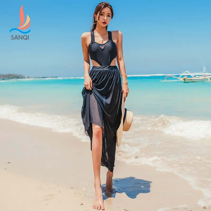 

SANQi female swimwear siamese skirt sexy slimming belly small chest gathered conservative hot spring swimsuit