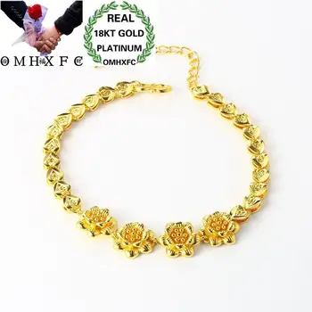 

OMHXFC Wholesale European Fashion Woman Bride Party Birthday Wedding Gift Vintage Flowers Leaves Chain 18KT Gold Bracelet ES46