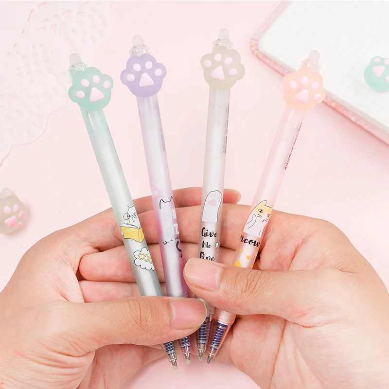 

10X Creative Cute Silicone Cat Paw Erasable Gel Pen Student Stationery Rollerball Pen School Office Supply 0.5mm Blue Ink