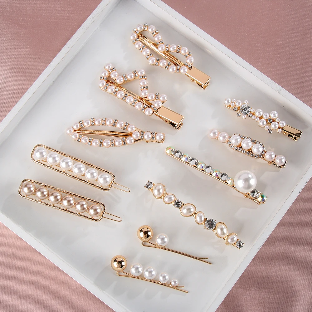 

1pc New Fashion Rhinestone Pearls Hair Clip Metal Hairpin Ladies Barrettes Hairgrip Headwear Women Hair Styling Accessories