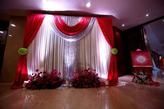 Красный свадебный фон сценические декорации для свадьбы 10ft* 20ft сценический фон с Съемный занавес
