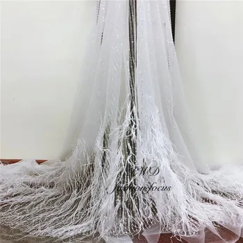 

white colour net feather lace fabric haute couture fabrics elegant fine tulle bridal wedding lace