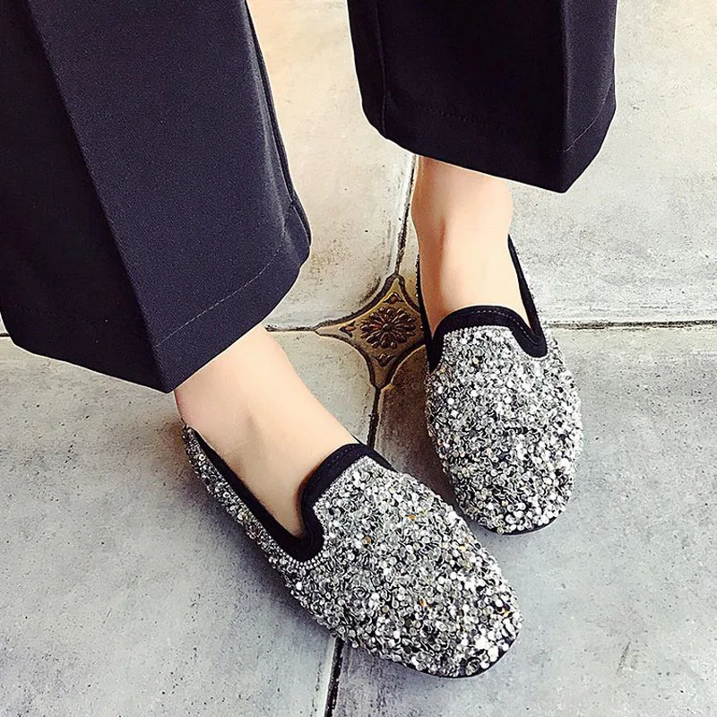 Black Décontracté 2019 silver Glitter Femmes Nouvelles Appartements Plates Sur Glissent Tangnest Confort Dames Printemps Bling Xwd7138 Rond Chaussures Bout Mocassins Argent F1qWH