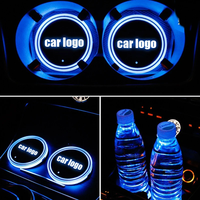 СВЕТОДИОДНЫЙ Автомобильный светильник с логотипом, подстаканник, подставка для бутылок, напитков, 7 цветов, сменный usb зарядный коврик, светодиодный подстаканник, аксессуары
