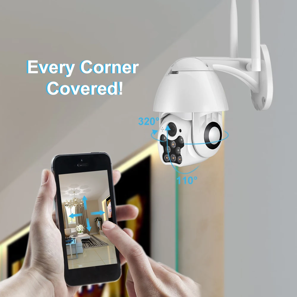 Белый свет и инфракрасная WIFI IP камера наружная панорамирование/наклон 1080p