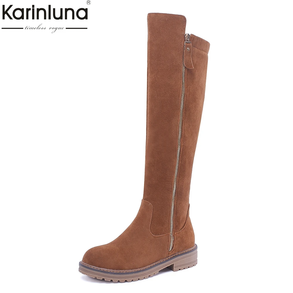 

KarinLuna New Large Size 34-43 fashion riding boots zip up winter boots women shoes Knee High Boots comfortable woman shoes
