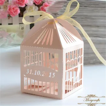 

Bird cage laser cut peach birthday baby shower party wedding favor boxes